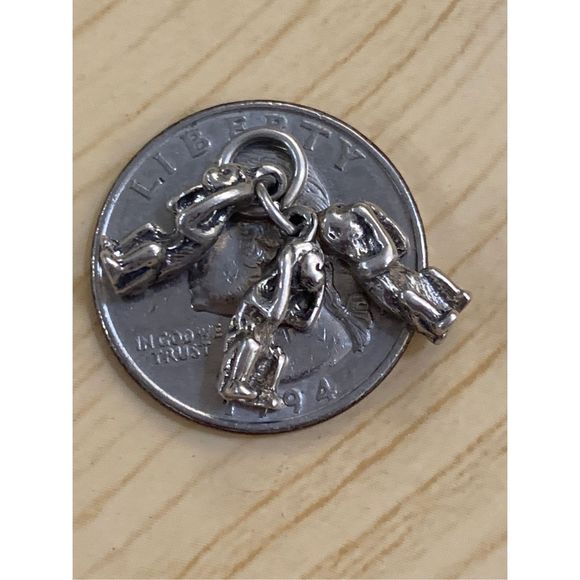 Nursery Rhyme Three Monkeys Sterling Silver Jewelry Charm #vintage #monkeys - Picture 2 of 3